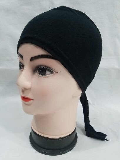 Plain Tie Back Bonnet Cap - Black
