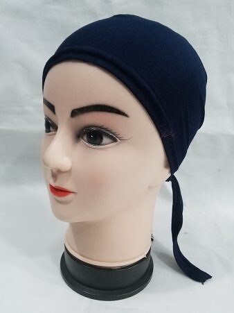 Plain Tie Back Bonnet Cap - Navy Blue