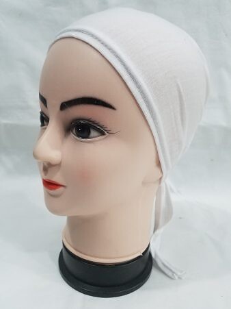 Plain Tie Back Bonnet Cap - White