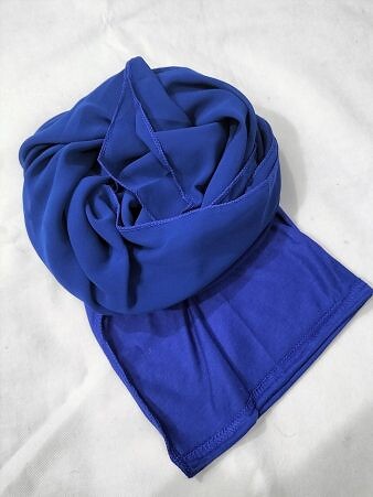Chiffon Ready to Wear Hijab with Stitched Cap - Blue