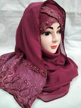 Embroidered Ready to Wear Hijab - Maroon Embroidered Ready to Wear Hijab - Maroon