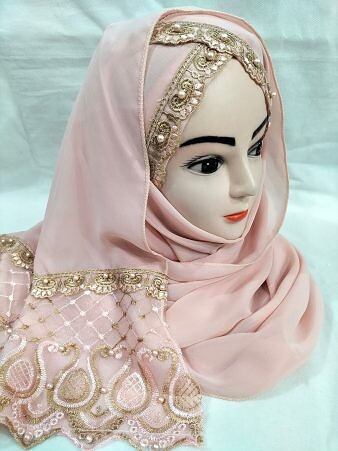 Embroidered Ready to Wear Hijab - Tea Pink Embroidered Ready to Wear Hijab - Tea Pink