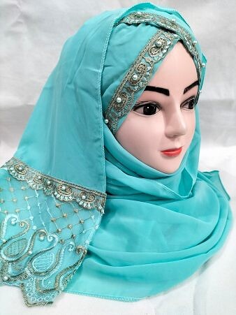 Embroidered Ready to Wear Hijab - Turquoise Embroidered Ready to Wear Hijab - Turquoise