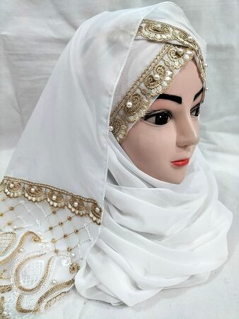 Embroidered Ready to Wear Hijab - White Embroidered Ready to Wear Hijab - White