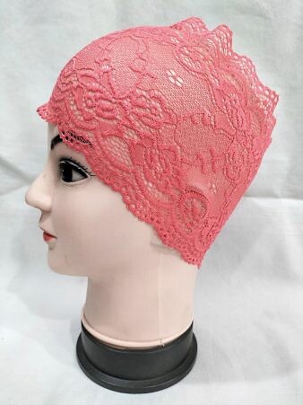 Lace Hijab Band - Coral Red Lace Hijab Band - Coral Red