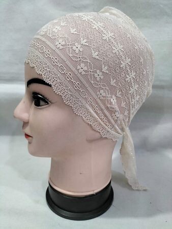 Lace Tie Back Bonnet Cap - Light Peach Lace Tie Back Bonnet Cap - Light Peach