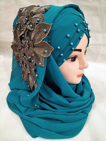 Pearl Ready to Wear with Flower Bunch - Turquoise Pearl Ready to Wear with Flower Bunch - Turquoise