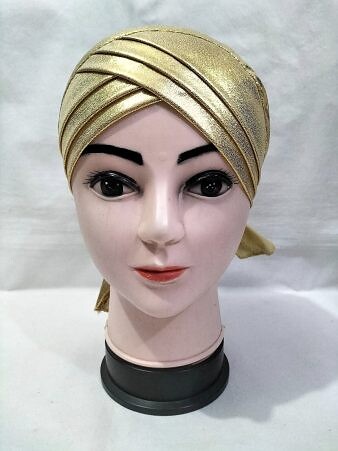 Criss Cross Shimmery Tie Back Bonnet - Golden