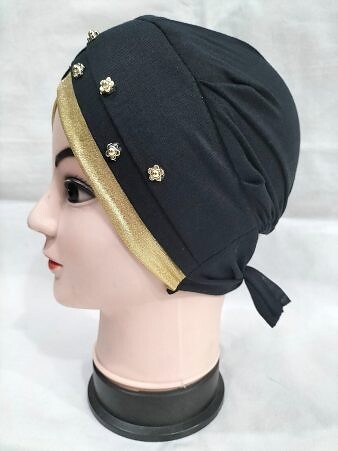 Fancy Criss Cross Tie Back Bonnet - Black