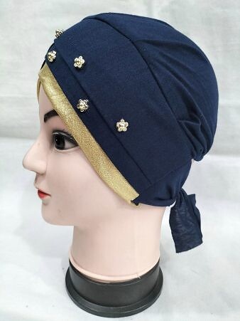 Fancy Criss Cross Tie Back Bonnet - Navy Blue