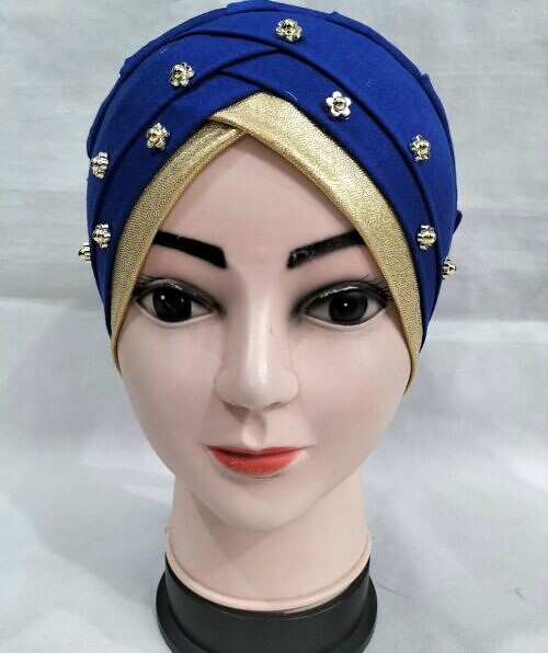 fancy criss cross tie back bonnet royal blue