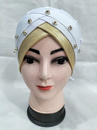 Fancy Criss Cross Tie Back Bonnet - White