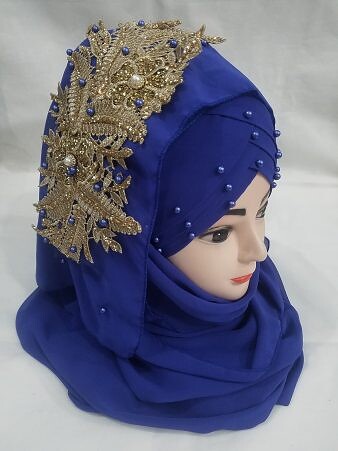 Pearl Ready to Wear with Fancy Bunch - Royal Blue 2