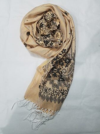 Cashmere Floral Scarf with Tassels - Orange Cashmere Floral Scarf with Tassels - Orange