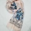 cashmere floral scarf with tassels nude