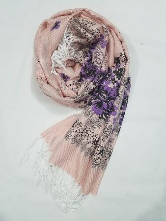 Cashmere Floral Scarf with Tassels - Orange