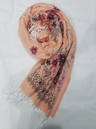 Cashmere Floral Scarf with Tassels - Orange Cashmere Floral Scarf with Tassels - Orange