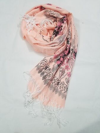 Cashmere Floral Scarf with Tassels - Orange