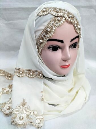 Embroidered Ready to Wear Hijab - Cream Embroidered Ready to Wear Hijab - Cream