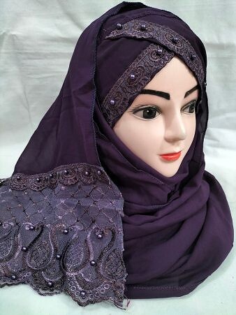 Embroidered Ready to Wear Hijab - Eggplant