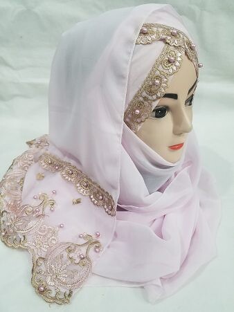 Embroidered Ready to Wear Hijab - Light Pink