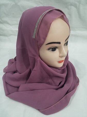 Fancy Two Loops Chiffon Instant Hijab - Rose Pink