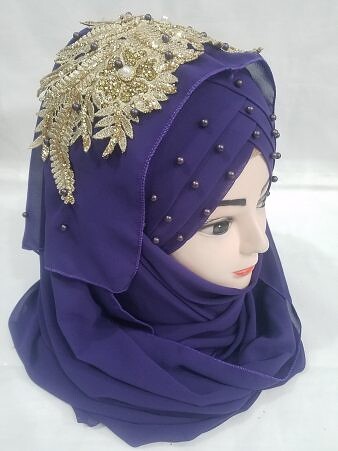 Pearl Ready to Wear with Fancy Bunch - Brinjal