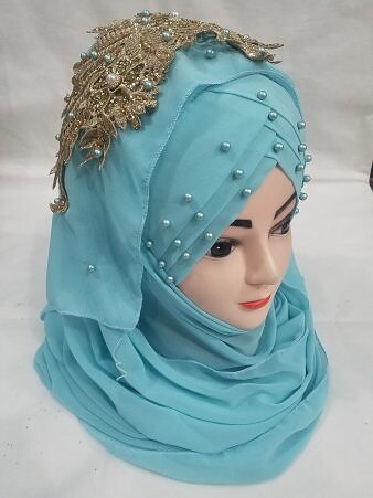Pearl Ready to Wear with Fancy Bunch - Cyan