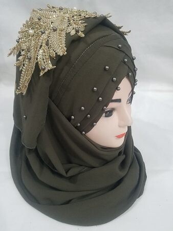 Pearl Ready to Wear with Fancy Bunch - Mehndi Color