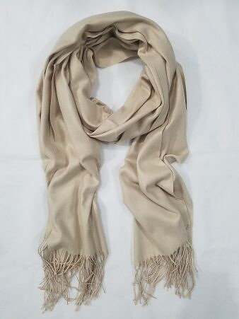 Plain Cashmere Wool Scarf - Cream