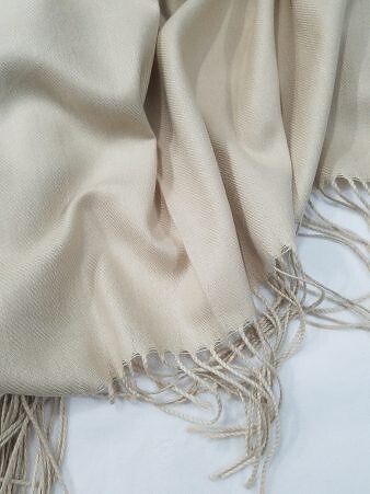 Plain Cashmere Wool Scarf - Cream