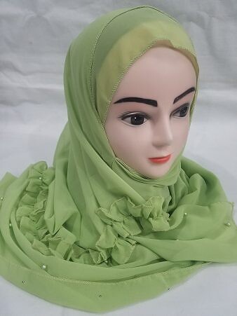 Two Loops Chiffon Instant Hijab with Frill - Parrot Green Two Loops Chiffon Instant Hijab with Frill - Parrot Green
