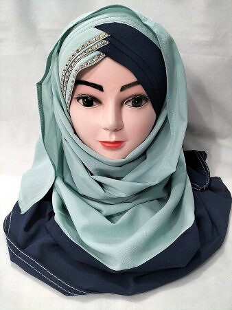 Criss Cross Ready to Wear with Stones - Mint Green and Navy Blue Criss Cross Ready to Wear with Stones - Mint Green and Navy Blue