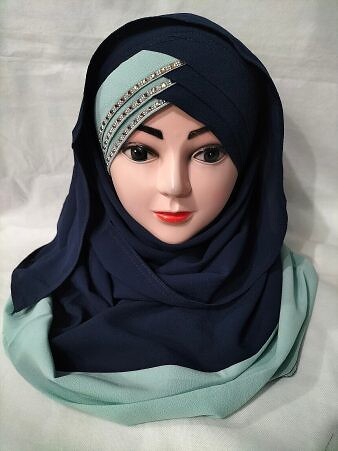 Criss Cross Ready to Wear with Stones - Navy Blue and Mint Green Criss Cross Ready to Wear with Stones - Navy Blue and Mint Green