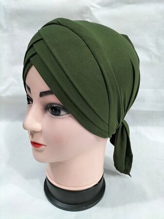 Plain Criss Cross Tie Back Bonnet - Army Green