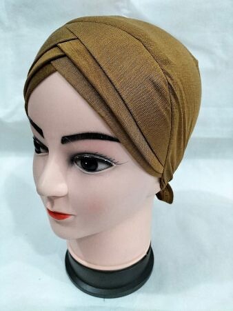 Plain Criss Cross Tie Back Bonnet - Caramel Brown