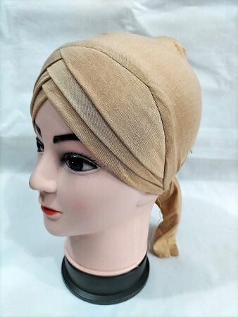 Plain Criss Cross Tie Back Bonnet - Fawn Plain Criss Cross Tie Back Bonnet - Fawn
