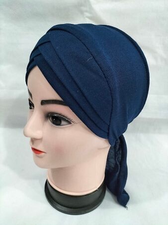 Plain Criss Cross Tie Back Bonnet - Navy Blue