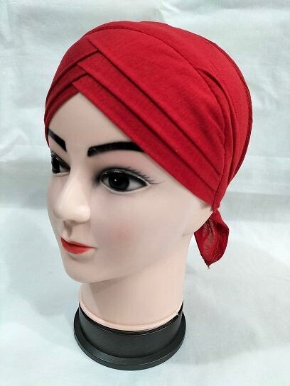 Plain Criss Cross Tie Back Bonnet - Red