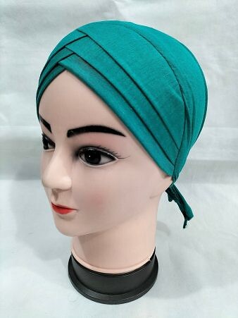 Plain Criss Cross Tie Back Bonnet - Turquoise