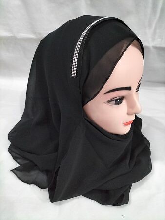 Fancy Two Loops Chiffon Instant Hijab - Black