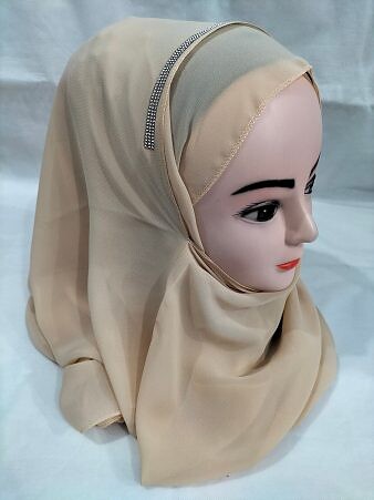 Fancy Two Loops Chiffon Instant Hijab - Fawn
