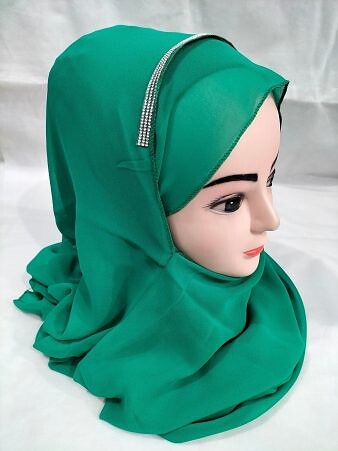 Fancy Two Loops Chiffon Instant Hijab - Green