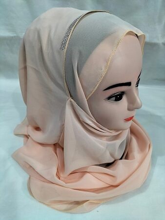 Fancy Two Loops Chiffon Instant Hijab - Light Peach