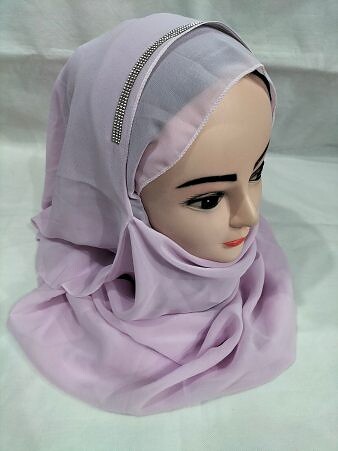 Fancy Two Loops Chiffon Instant Hijab - Light Purple