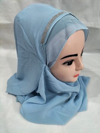 Fancy Two Loops Chiffon Instant Hijab - Sky Blue
