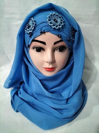 Floral Ready to Wear with Pearls - Light Blue Floral Ready to Wear with Pearls - Light Blue