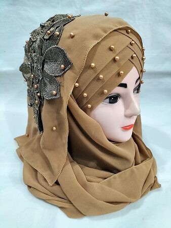 Pearl Ready to Wear with Flower Bunch - Camel Pearl Ready to Wear with Flower Bunch - Camel