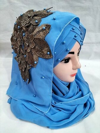 Pearl Ready to Wear with Flower Bunch - Light Blue Pearl Ready to Wear with Flower Bunch - Light Blue