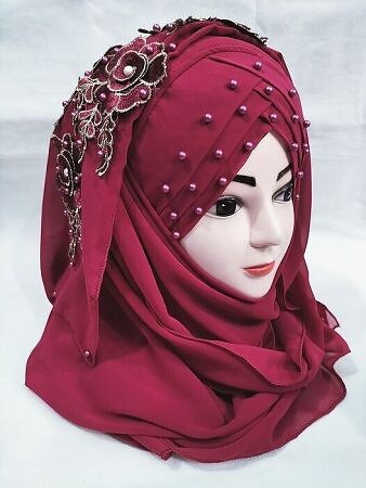 Pearl Floral Ready to Wear with Fancy Bunch - Magenta Pearl Floral Ready to Wear with Fancy Bunch - Magenta